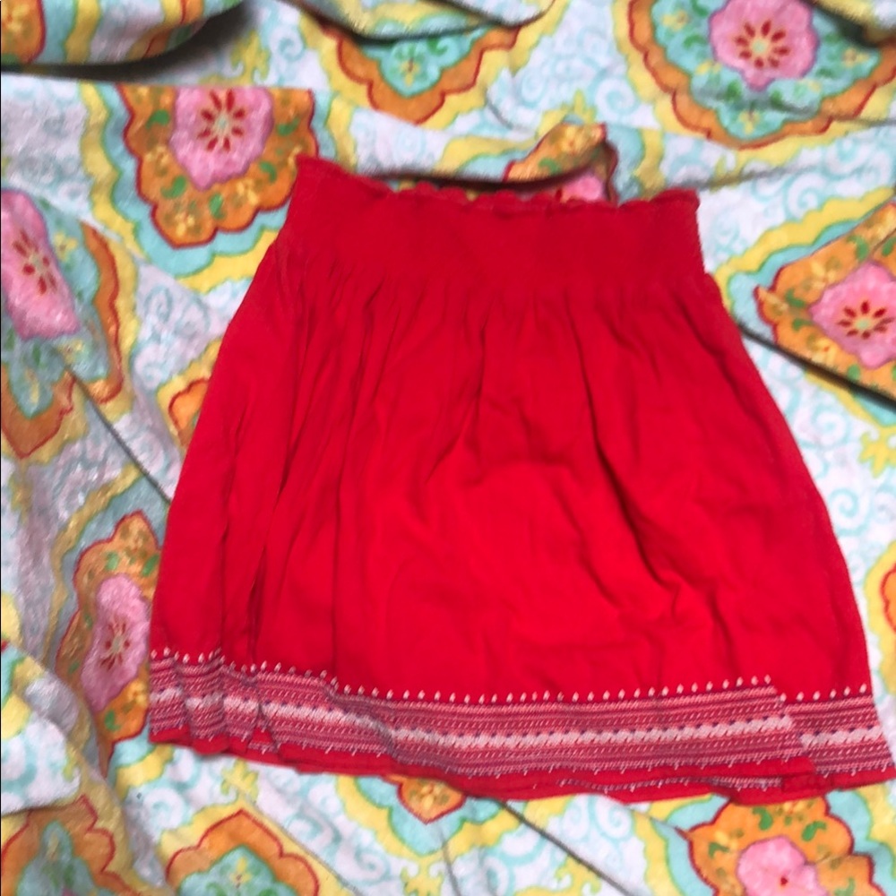 Old Navy Red Bubble Mini Skirt with Pleated Embellishments and Embroidery
